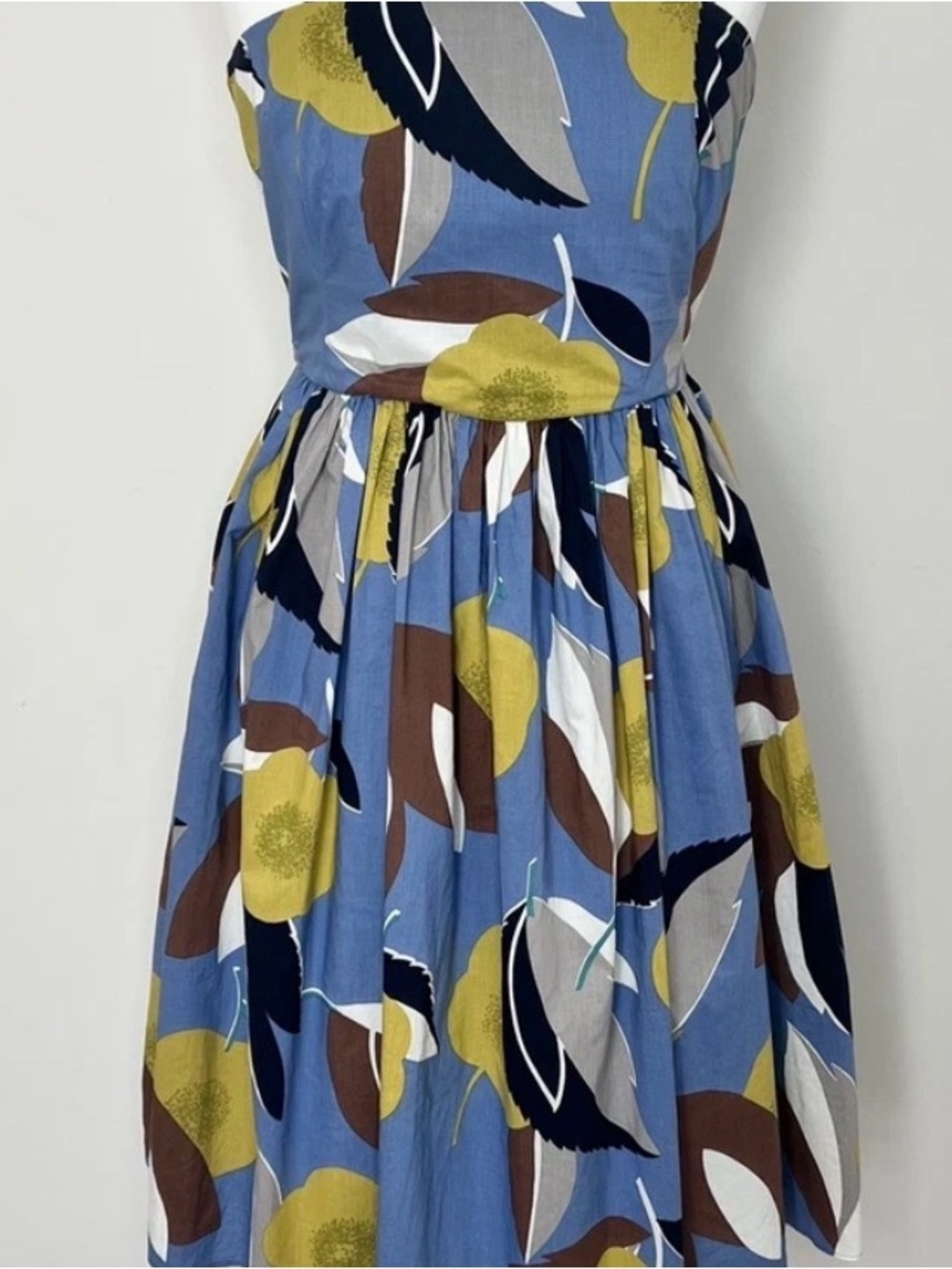 Boden (US12R) Blue Sandra Floral Strapless (no straps) Dress with Yellow Blooms
